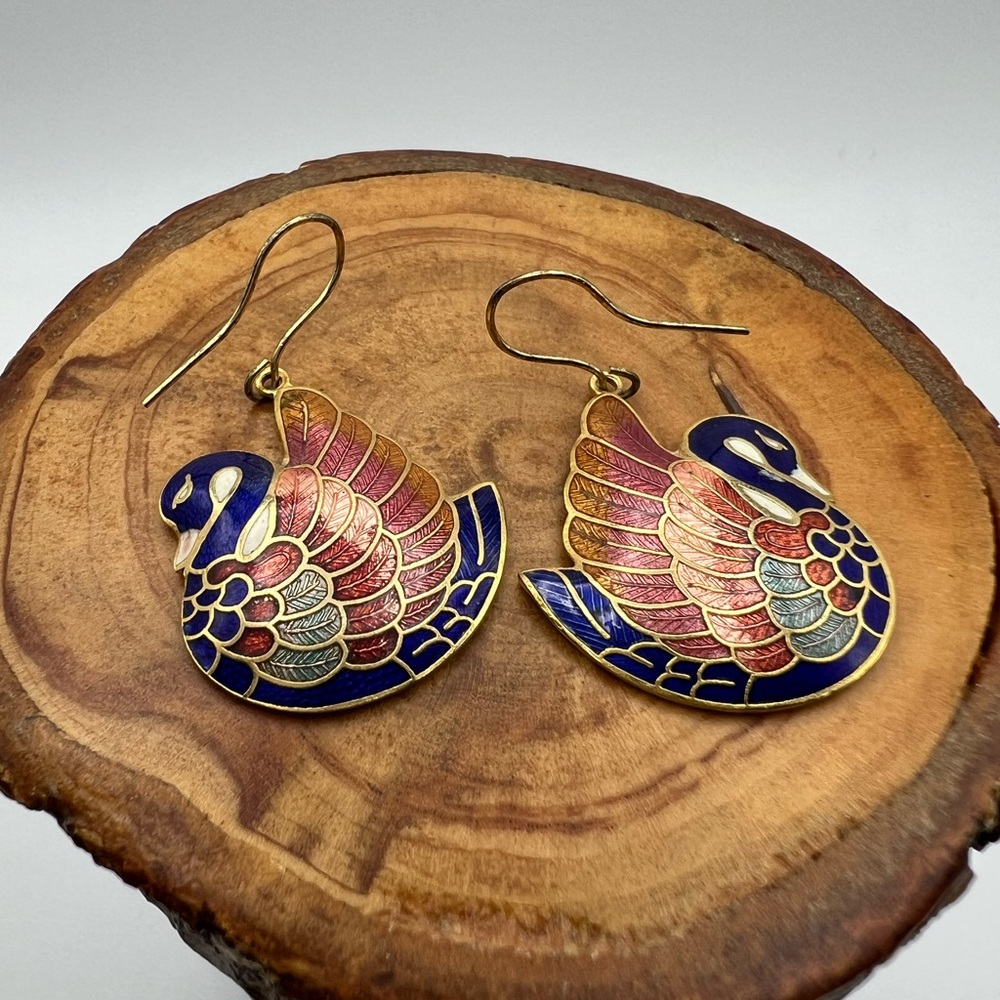 Colorful Enamel Swan Earrings